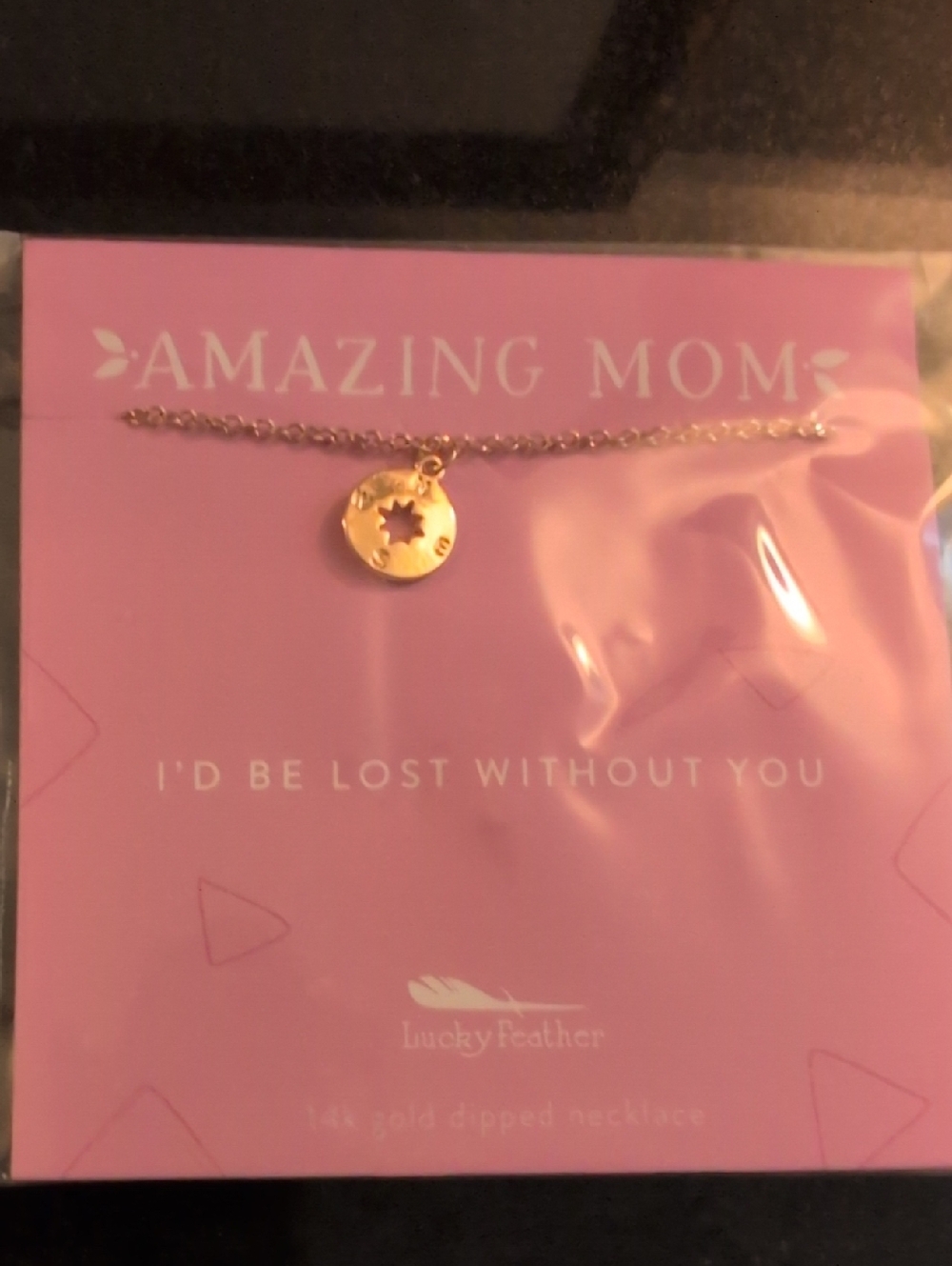 Amazing Mom 14K Gold-Dipped Star Disc Necklace - Pink Card